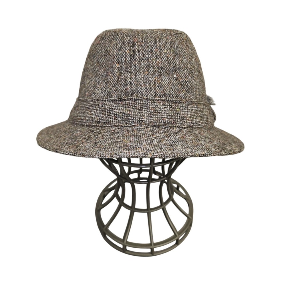 VTG Hanna Hats Hat Cloche Fitted Unisex SZ S Brown Wool Tweed Donegal Ireland‎